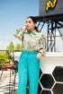 Formal Turquoise Pants With Puffy Printed Shirt